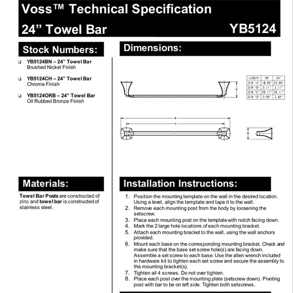MOEN Voss Towel Bars in Chrome - Set of 3 (one 24 inch & two 18 inch bars) - Picture 6 of 6